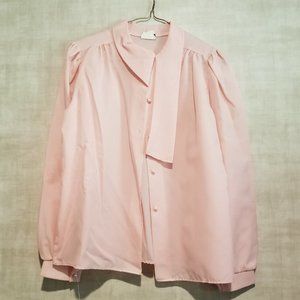 CINDY COLLINS LONG SLEEVE BUTTON FRONT NECK TIE BLOUSE VINTAGE
